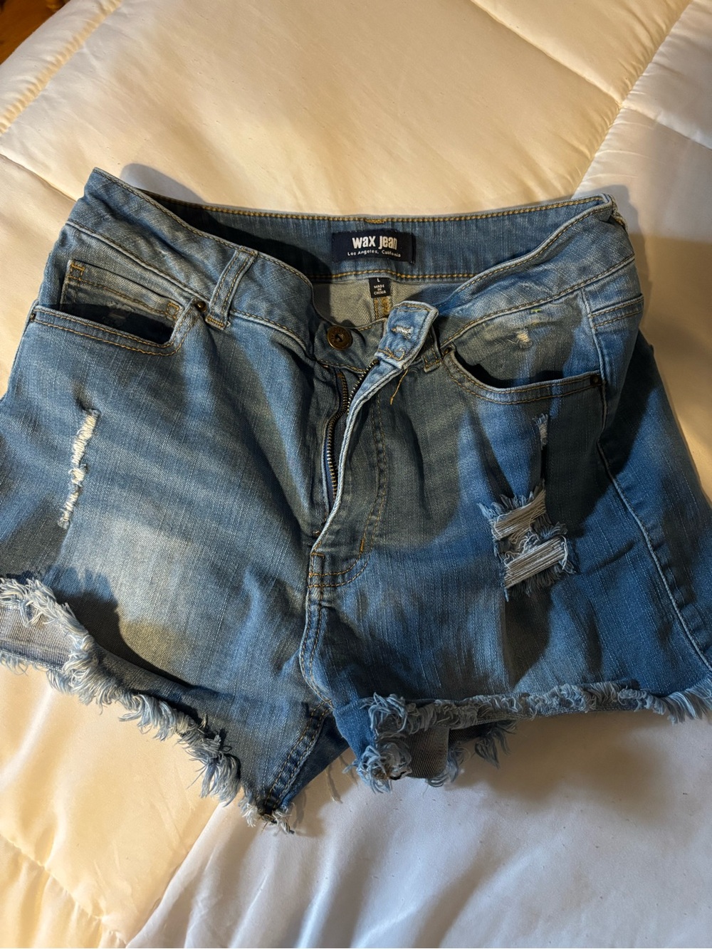 Wax Jean Distressed Medium Blue Denim Cutoff Shorts